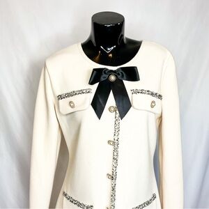 Elegant Cream Dress with Black Bow & pearl details